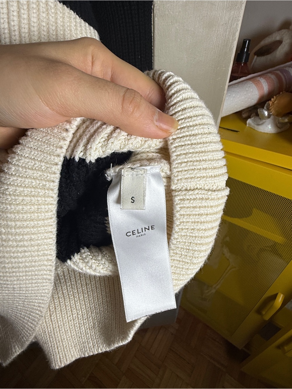 Celine Black and Cream Striped Logo Knit Sweater - Picture 4 of 5